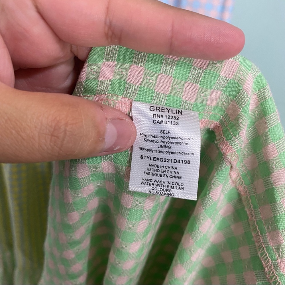 Greylin Nola Smocked Gingham Plaid Colorblock Tiered Midi Dress Sz M Pastel - Picture 7 of 7